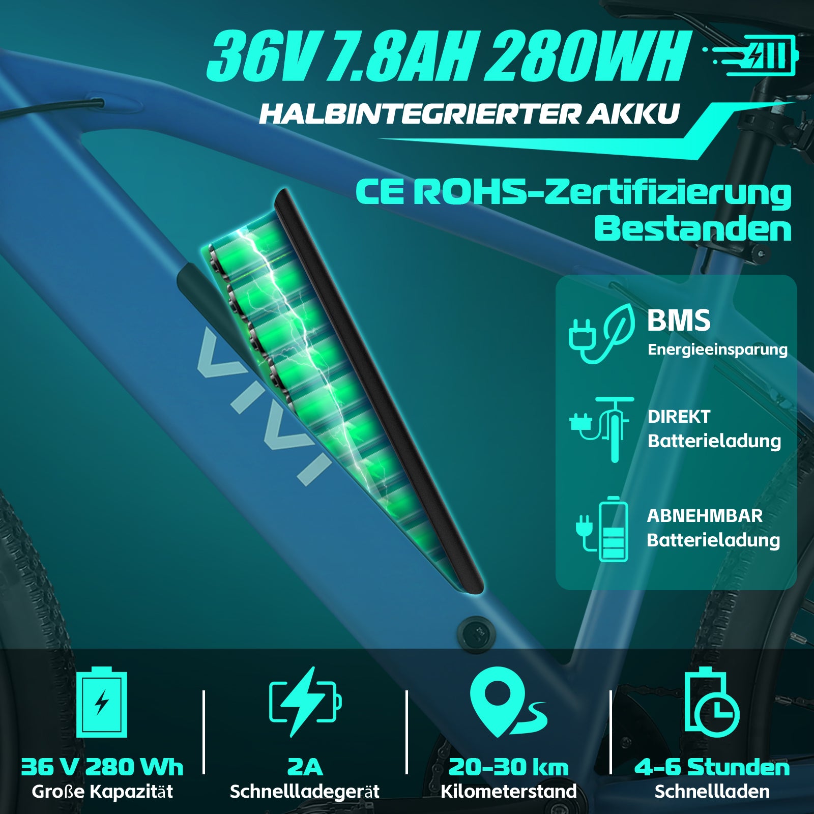 Vivi Electric Bike Commuter Hardtail électrique VTT VTT