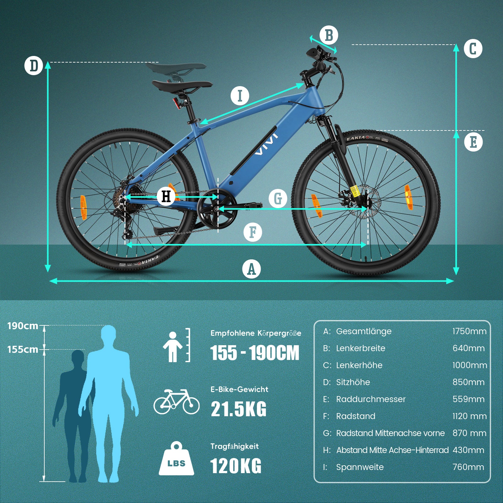 Vivi Electric Bike Commuter Hardtail électrique VTT VTT