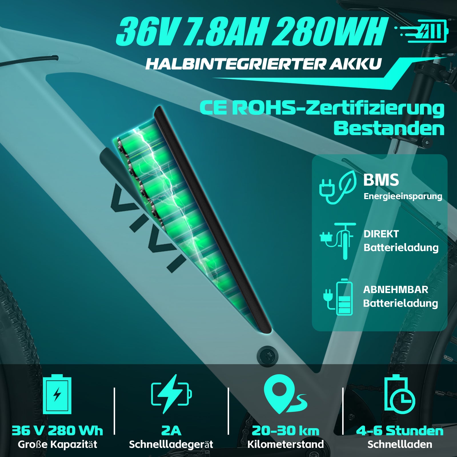 Vivi Electric Bike Commuter Hardtail électrique VTT VTT